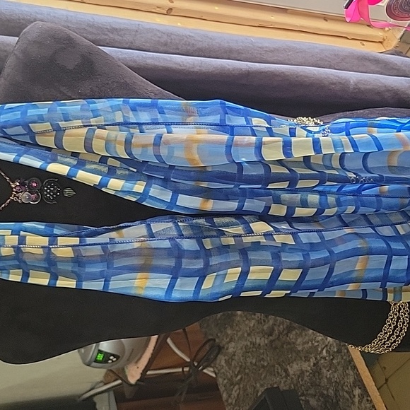 Bright Blue and Yellow Patterned Silk Scarf - Picture 4 of 5